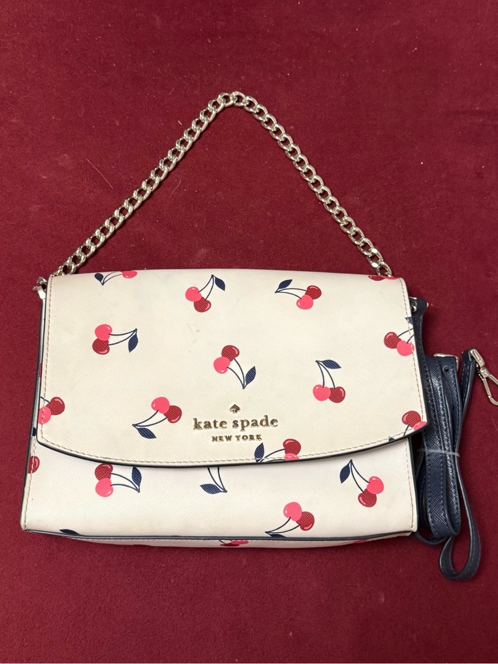 kate spade Cream Cherry-Print Chain Shoulder Bag